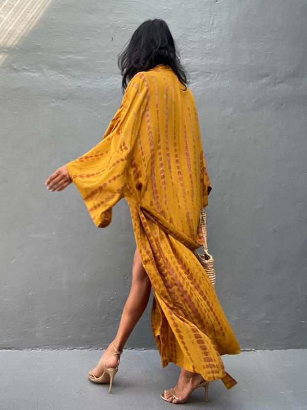 Woven kimono with tie belt – Leona-Pink-One size fits all-The Livary