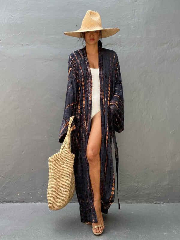 Woven kimono with tie belt – Leona-Black-One size fits all-The Livary