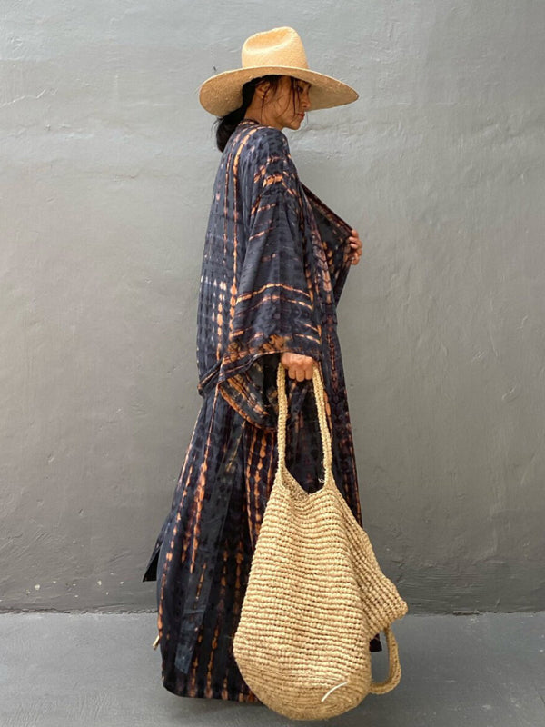 Woven kimono with tie belt – Leona-Pink-One size fits all-The Livary