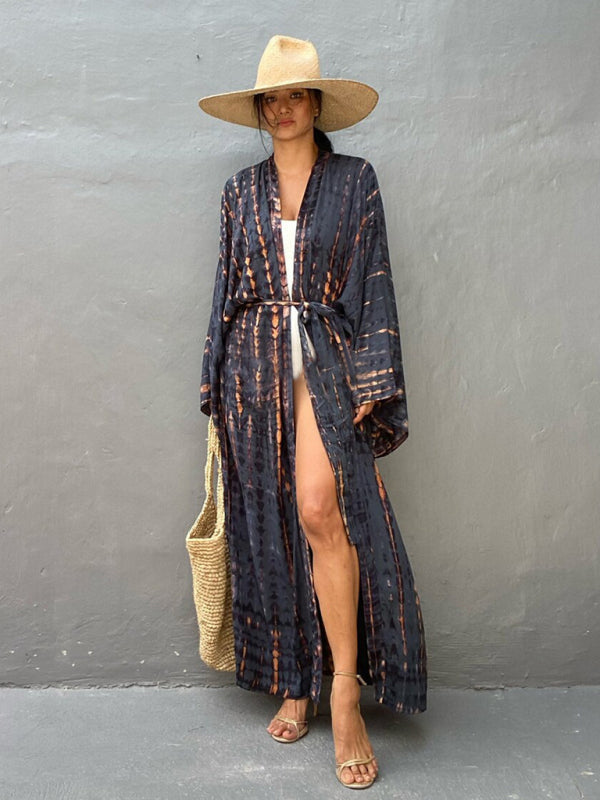Woven kimono with tie belt – Leona-Pink-One size fits all-The Livary