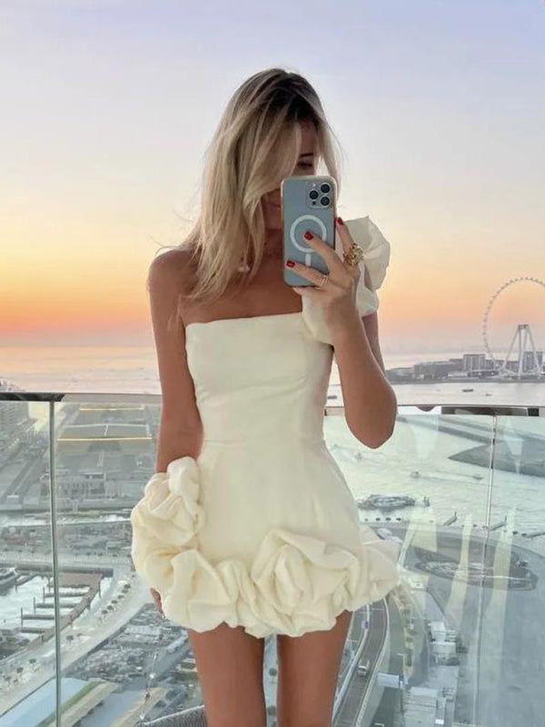 Asymmetric One-Shoulder Dress - Evelyn-White-S-The Livary