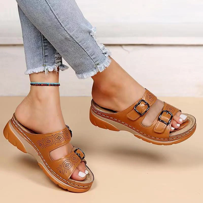 Orthopaedic women's comfort sandals with gel sole – buy 1, get 1 free – Sofia-Brown-3-The Livary