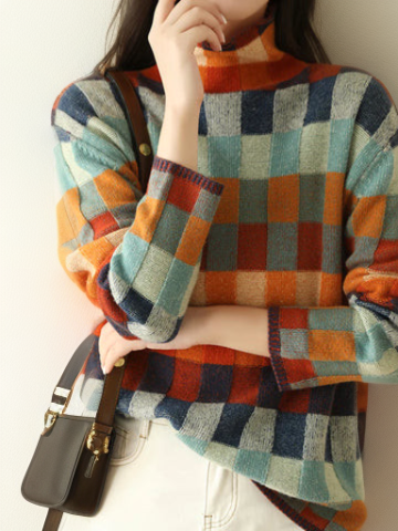 Luxurious Checked Women's Sweater - Eveline-S-The Livary