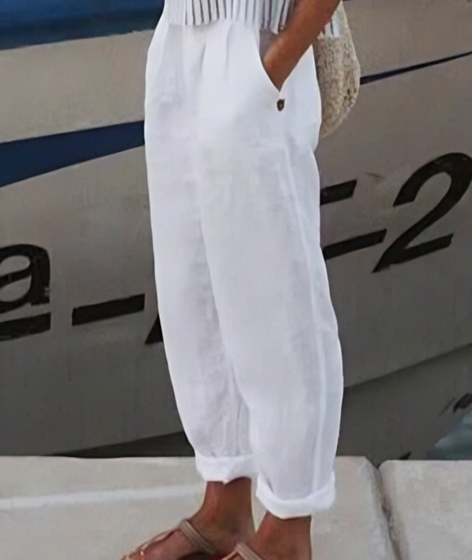 Linen Trousers for Women - Livia-White-S-The Livary