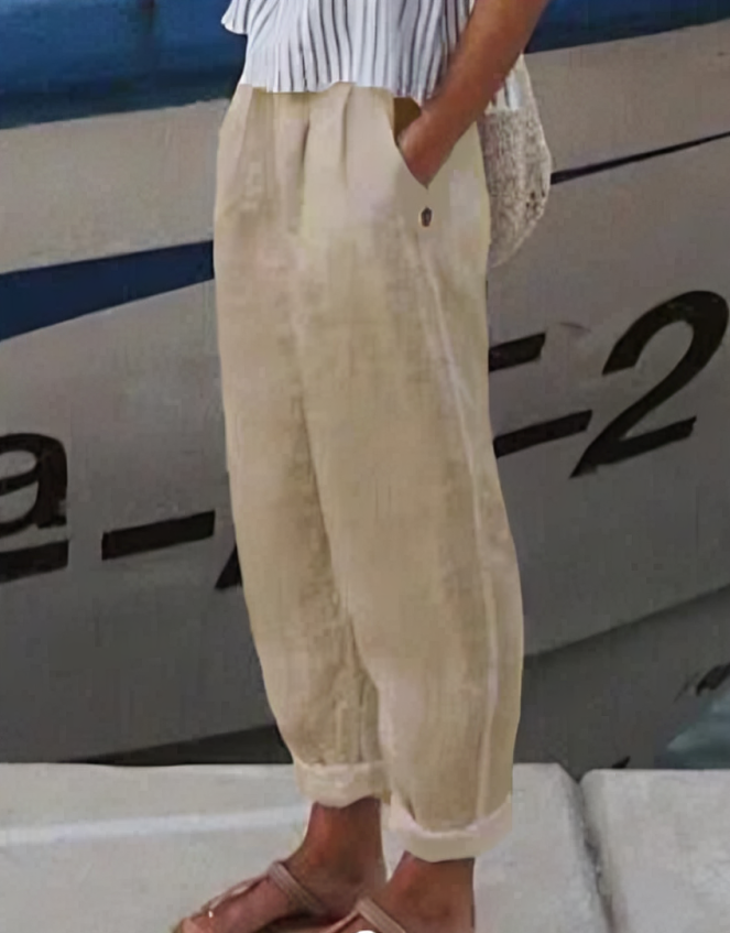 Linen Trousers for Women - Livia-Beige-S-The Livary