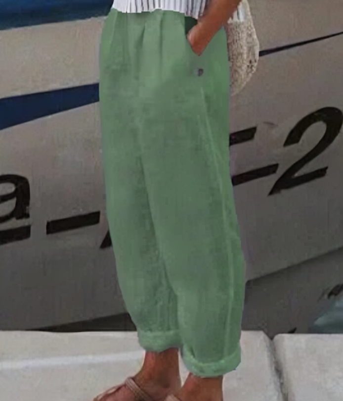 Linen Trousers for Women - Livia-Dark green-S-The Livary