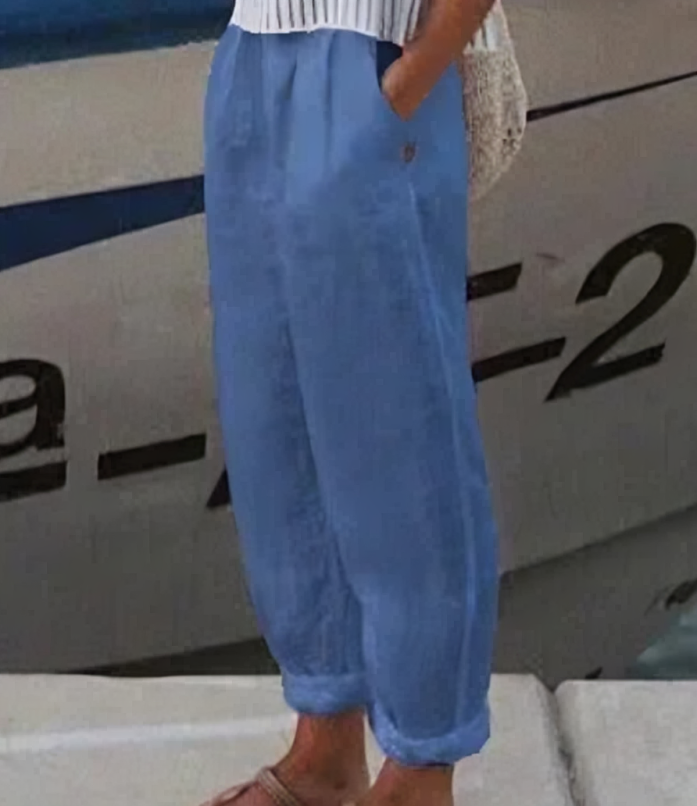 Linen Trousers for Women - Livia-Blue-S-The Livary