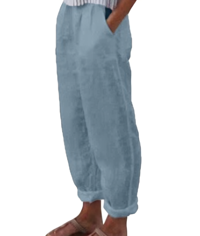 Linen Trousers for Women - Livia-Pastel blue-S-The Livary