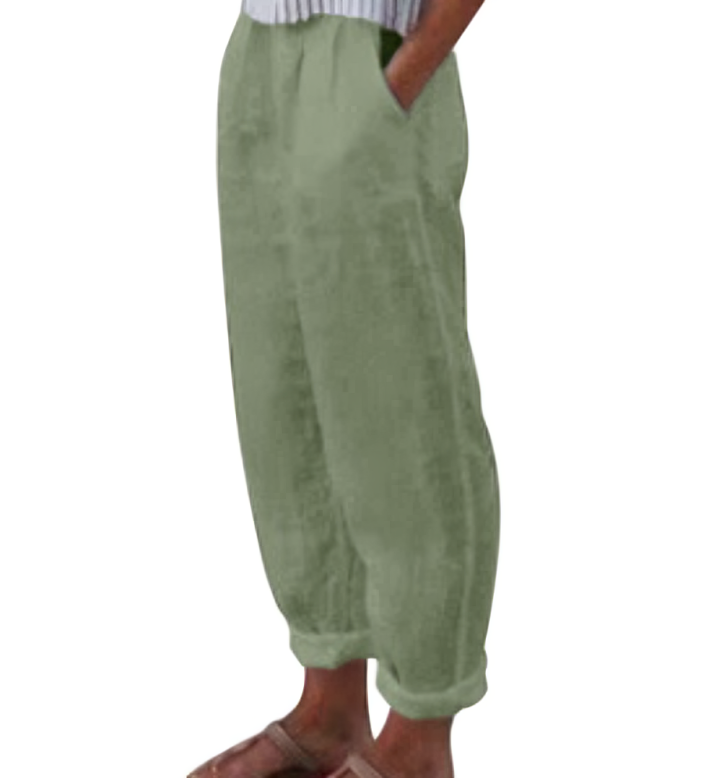 Linen Trousers for Women - Livia-Green-S-The Livary