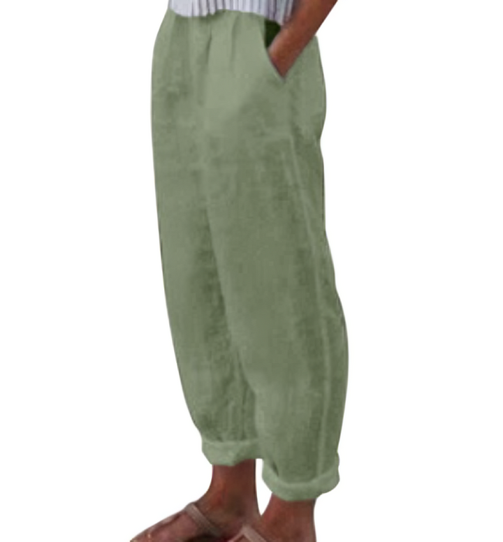 Linen Trousers for Women - Livia-Green-S-The Livary