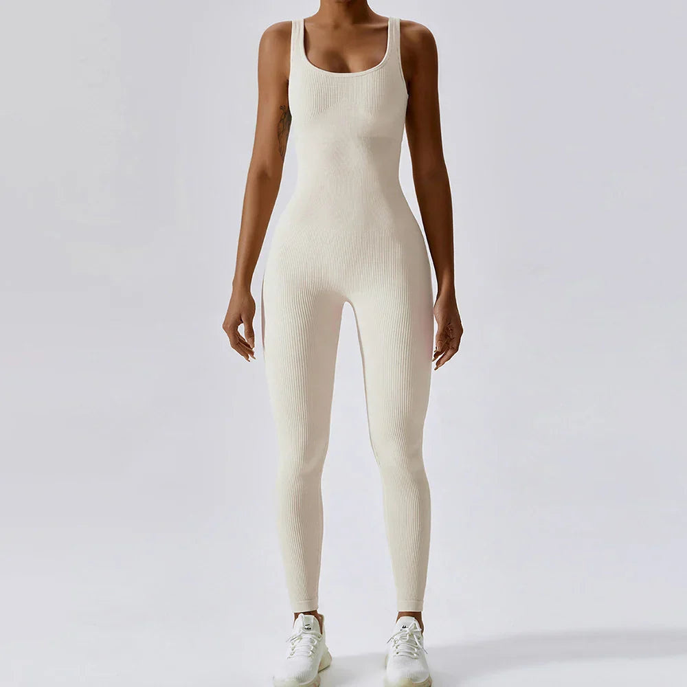All-Season Women's Fitness Jumpsuit - Nova-White-L-The Livary