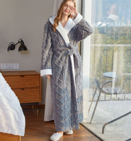 Warm and Comfortable Fleece Dressing Gown for Women - Serena-Gray-M-The Livary