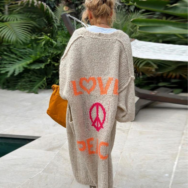 Trendy Long Knitted Cardigan - Sofia-Beige-One Size-The Livary