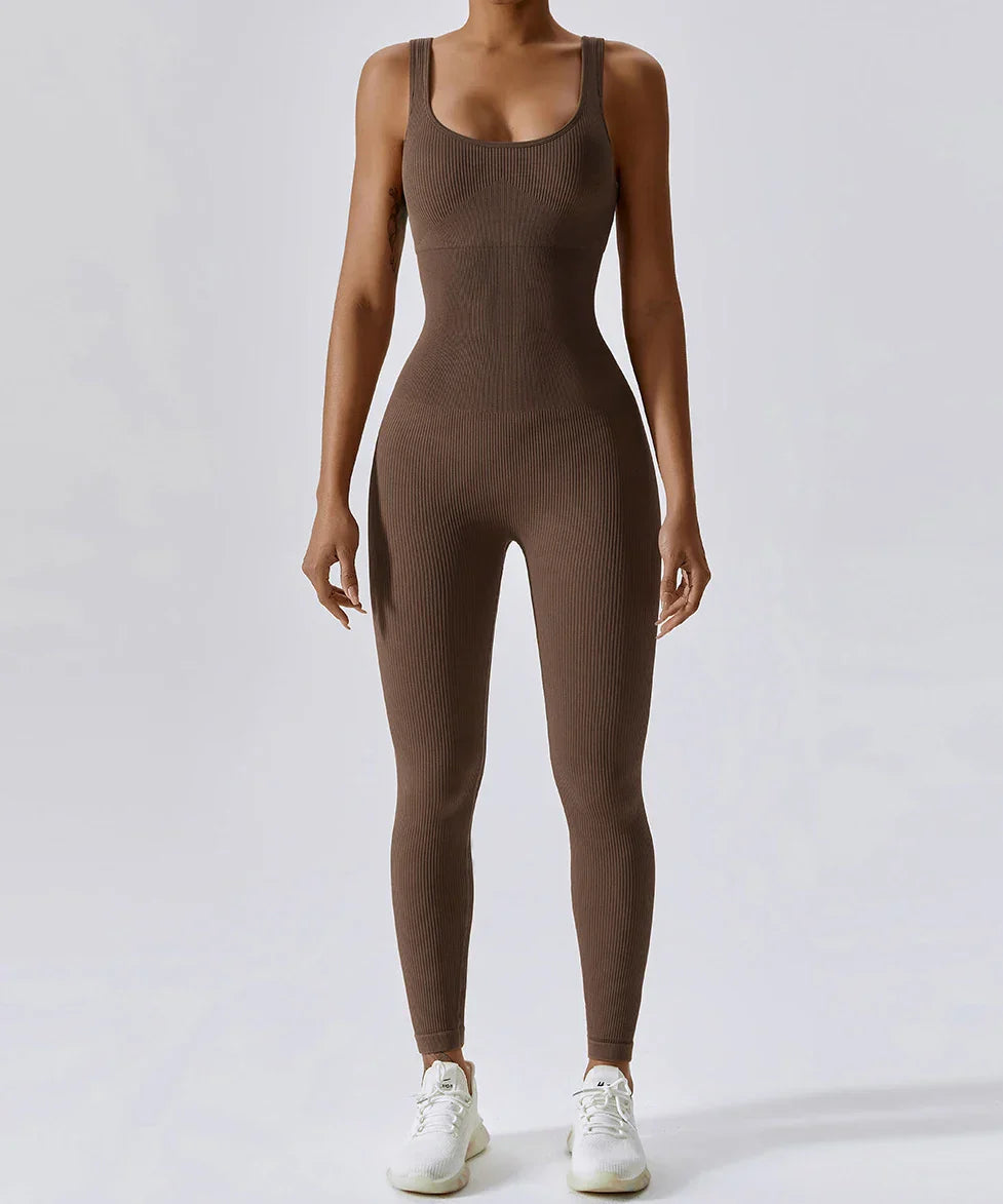 All-Season Women's Fitness Jumpsuit - Nova-Brown-L-The Livary