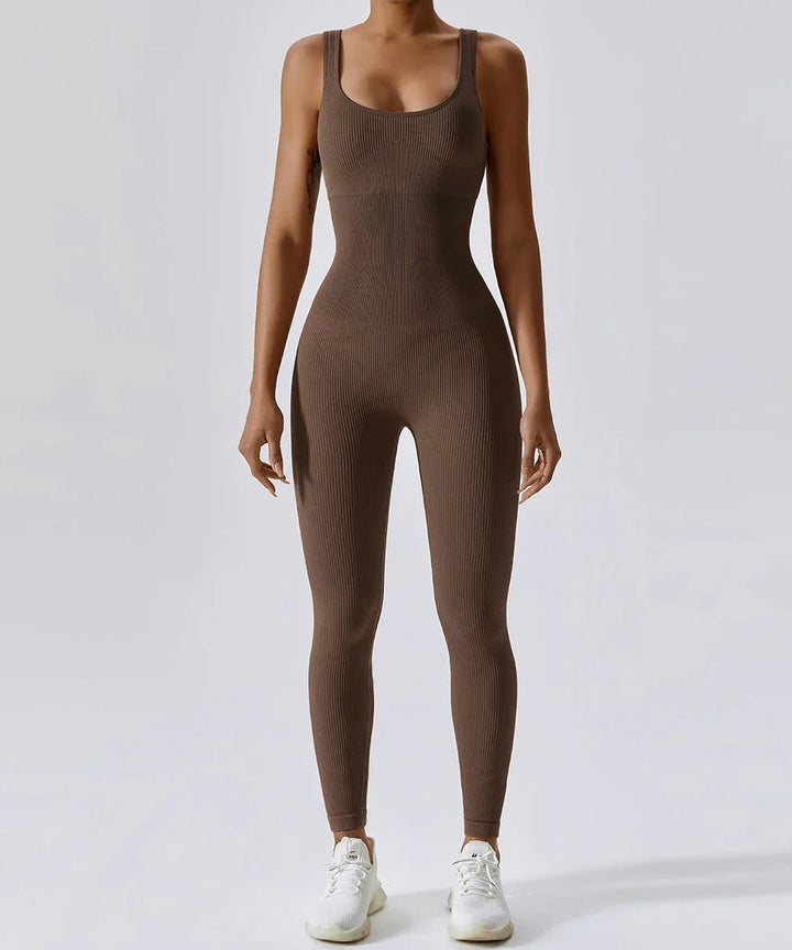 All-Season Women's Fitness Jumpsuit - Nova-Brown-L-The Livary