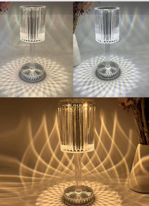 Dimmable Crystal Table Lamp with Modern Lighting - Seraphine-Transparent-Rechargeable (touch) - 3 colours-3.34x9.84 inches-The Livary