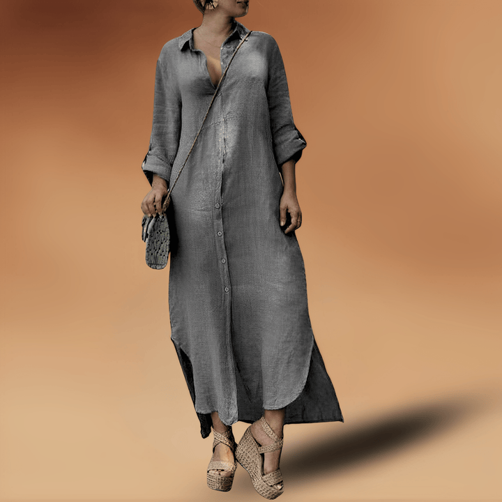 Linen Summer Dress - Maya-White-Grey-XS-The Livary
