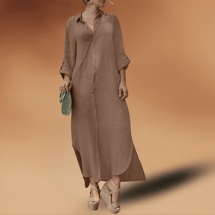Linen Summer Dress - Maya-Khaki-XS-The Livary