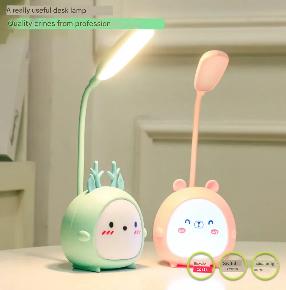 Children's reading lamp with eye protection and USB night light - BrightBuddy-Green deer-The Livary