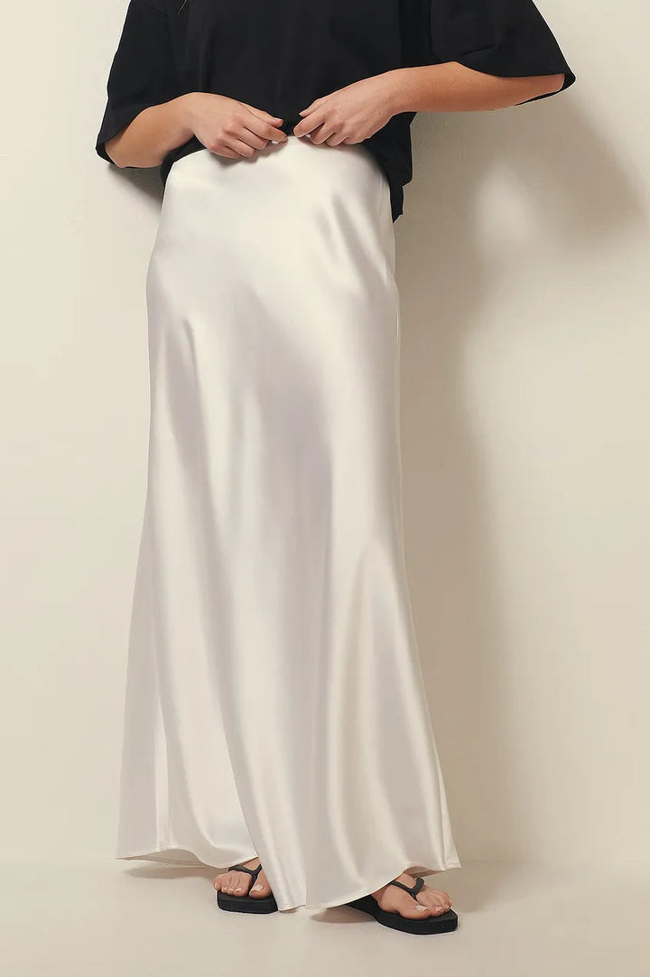High Waist Satin Skirt – Leona-White-S-The Livary