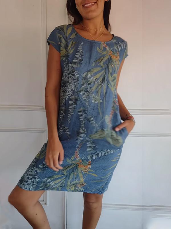 Comfortable dress with round neckline – Valentina-Blue-S-The Livary