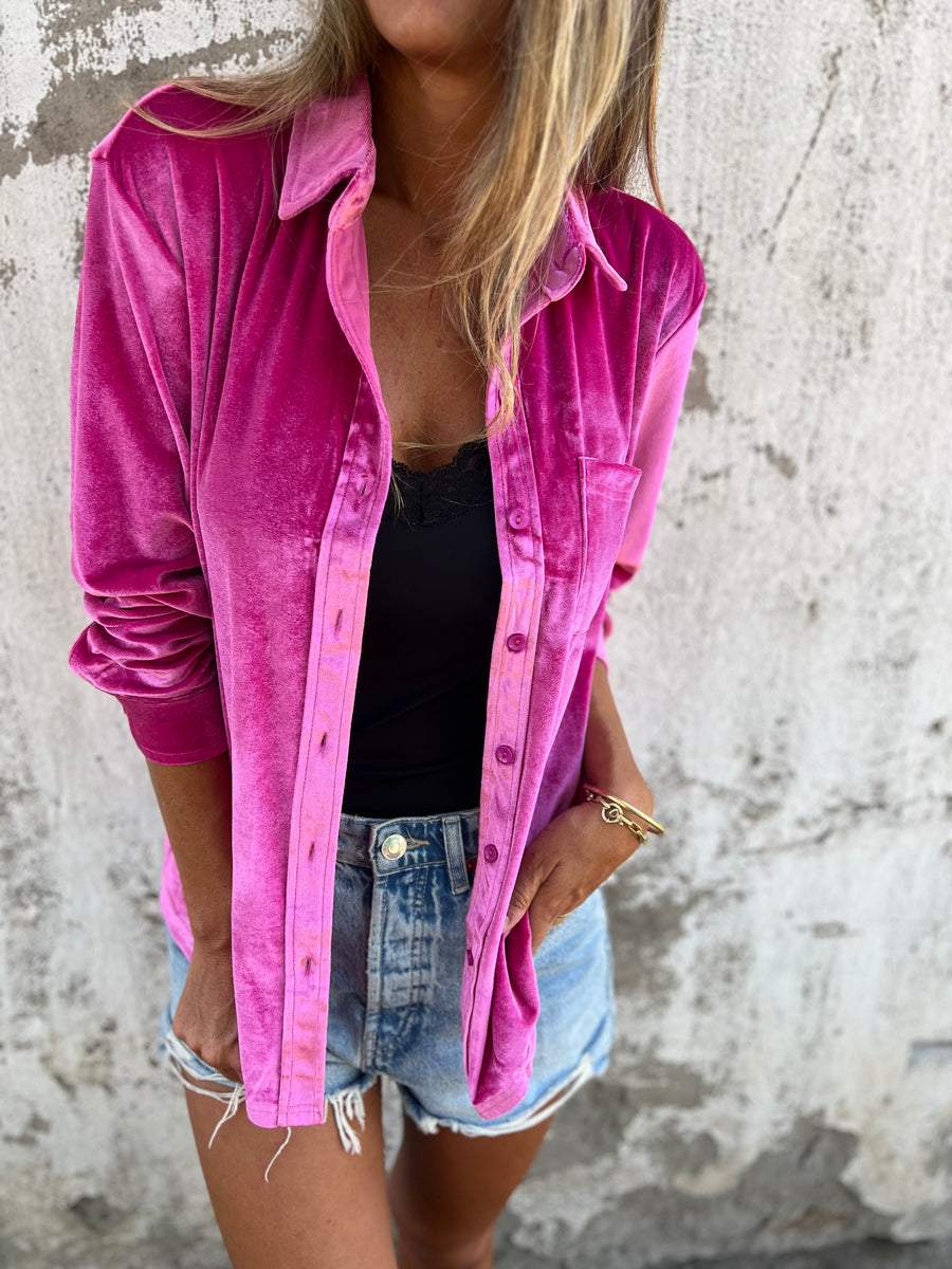 Trendy Velvet Blouse with Long Sleeves - Clara-Pink-S-The Livary