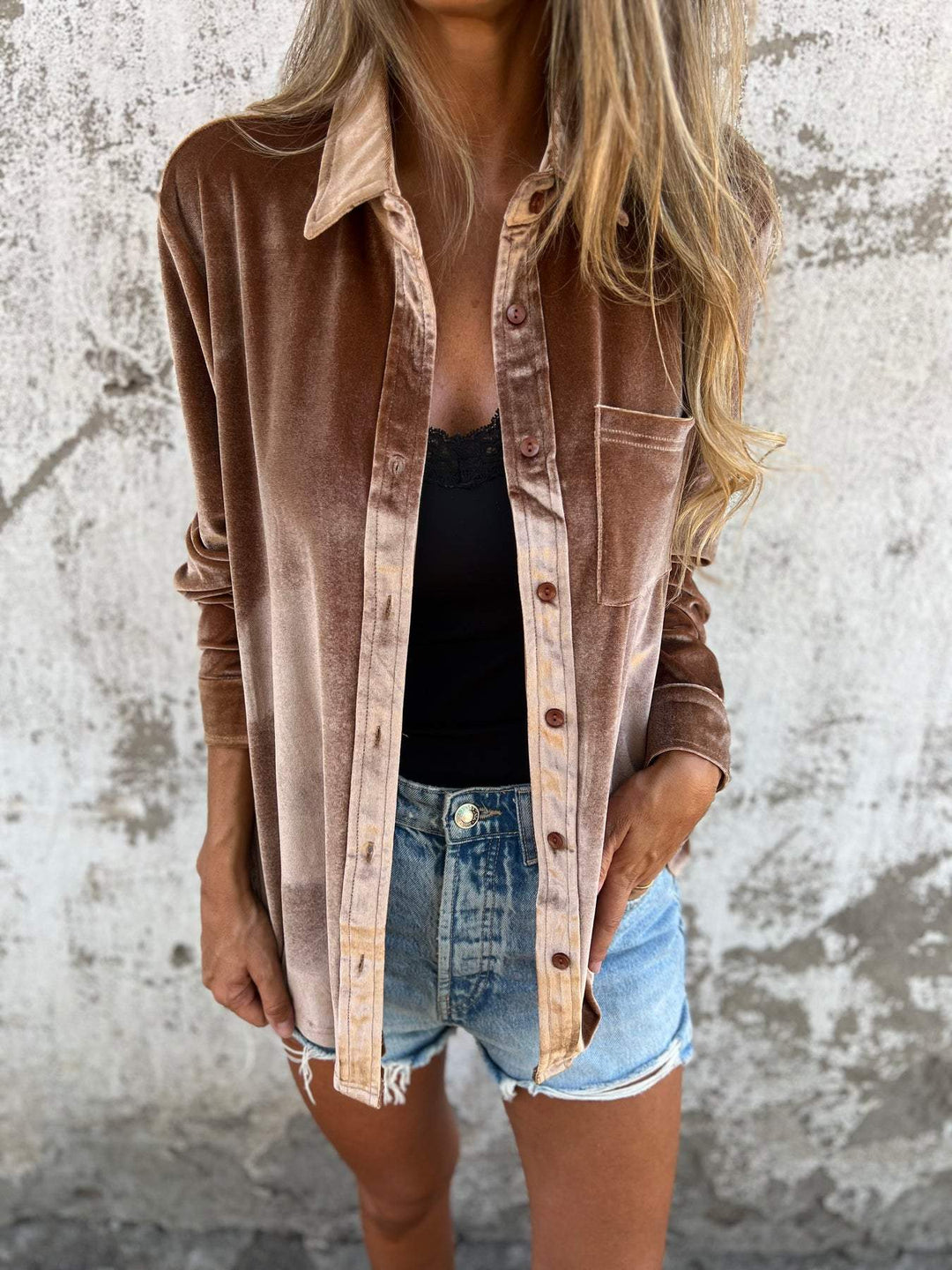 Trendy Velvet Blouse with Long Sleeves - Clara-Pink-S-The Livary