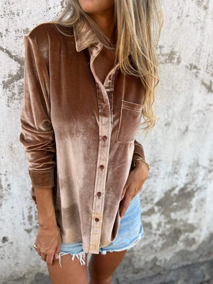 Trendy Velvet Blouse with Long Sleeves - Clara-Brown-S-The Livary
