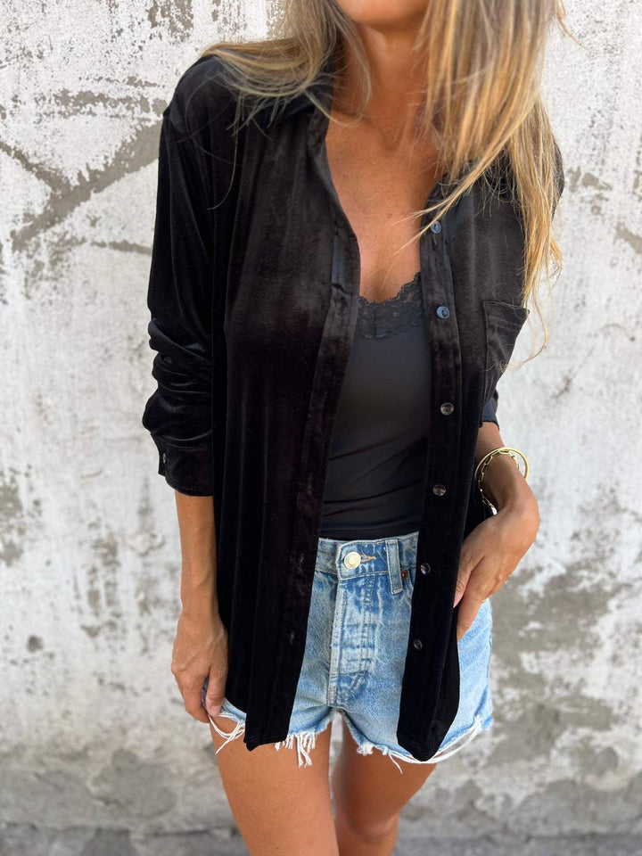 Trendy Velvet Blouse with Long Sleeves - Clara-Pink-S-The Livary