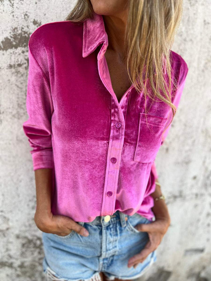 Trendy Velvet Blouse with Long Sleeves - Clara-Fuchsia-S-The Livary