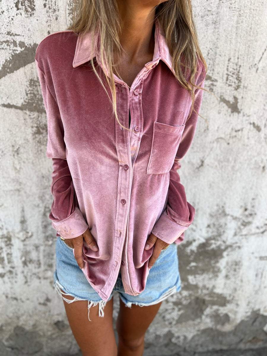 Trendy Velvet Blouse with Long Sleeves - Clara-Pink-S-The Livary