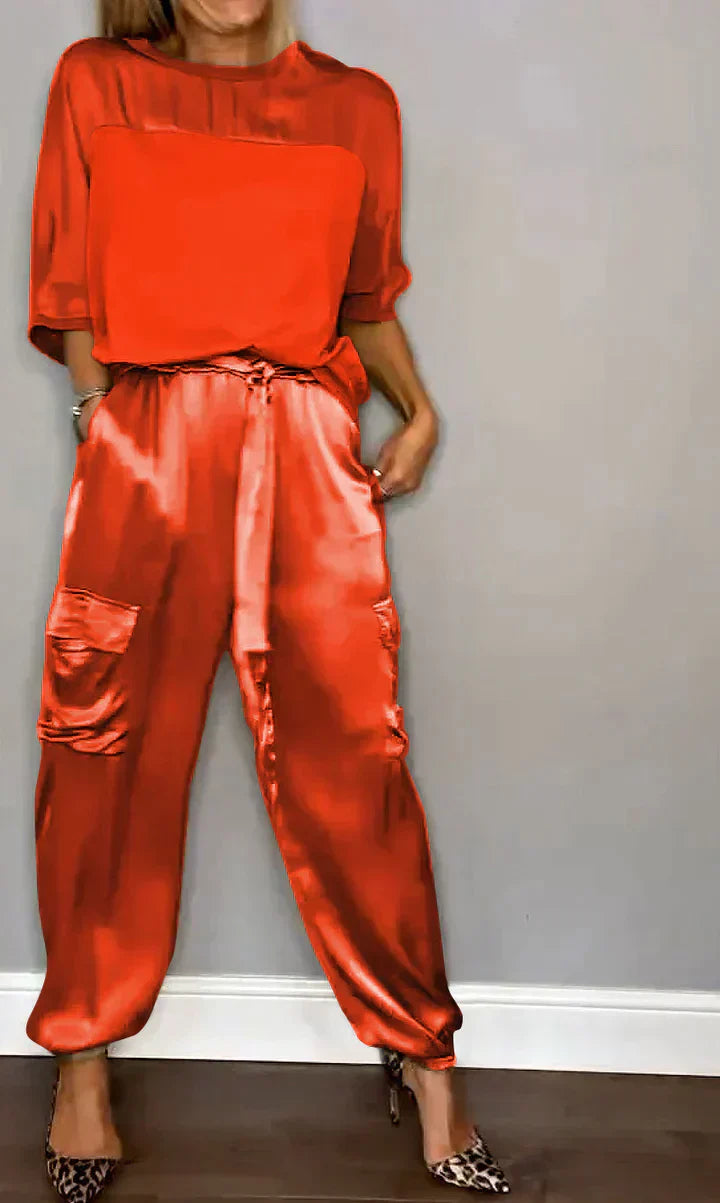 Stylish & Airy Women's Satin Jumpsuit for Special Occasions – Yasmina-Red-S-The Livary