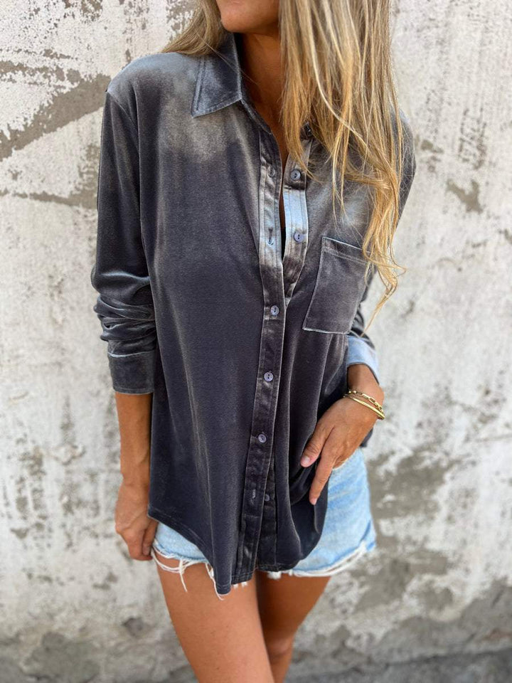 Trendy Velvet Blouse with Long Sleeves - Clara-Mist blue-S-The Livary