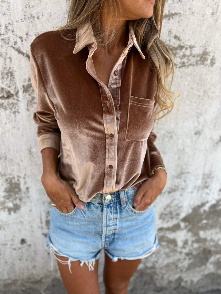 Trendy Velvet Blouse with Long Sleeves - Clara-Pink-S-The Livary