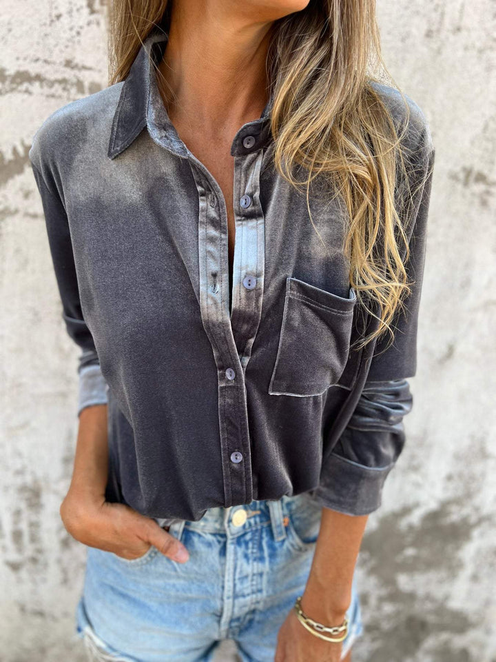 Trendy Velvet Blouse with Long Sleeves - Clara-Pink-S-The Livary