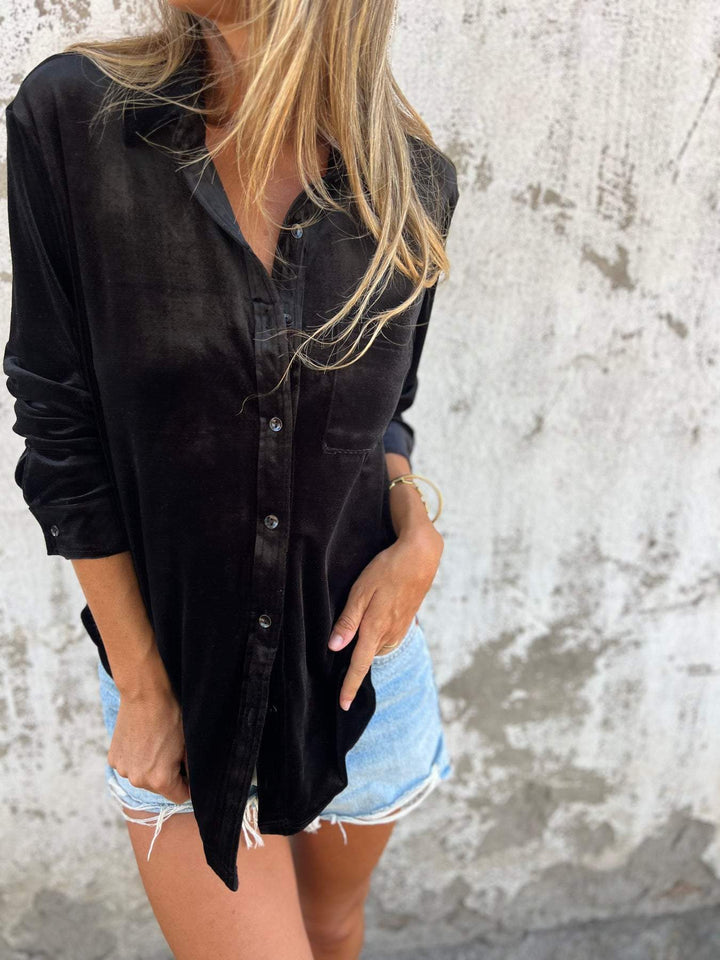 Trendy Velvet Blouse with Long Sleeves - Clara-Black-S-The Livary