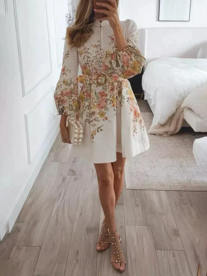 Printed Mini Dress with Buttons - Isabella-XS-The Livary
