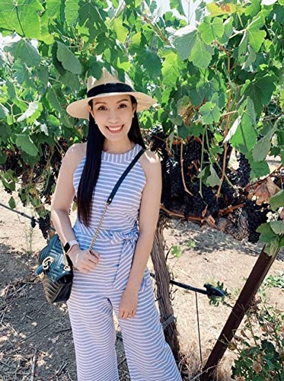 Striped summer jumpsuit for women with wide leg and V-neck – Alina-Blue-S-The Livary