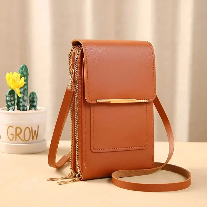 Soft Leather Shoulder Bag with Anti-Theft Protection - SafeTouch-Brown-The Livary