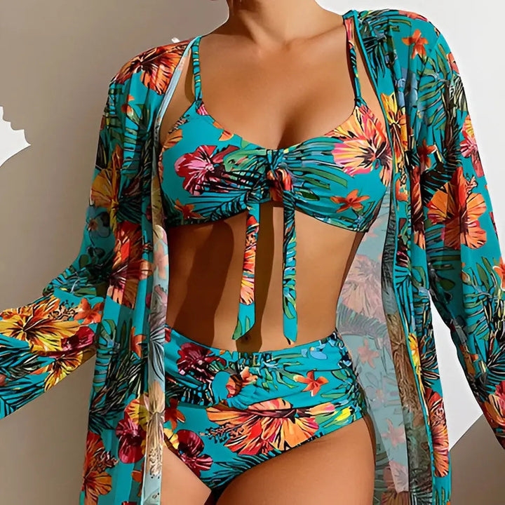 Three-piece bikini set with high-waist cut – Yara-Blue-S-The Livary