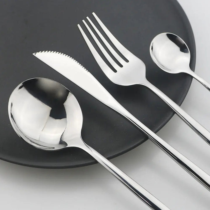 24-piece Stainless Steel Cutlery Set – Aurinox-Silver-The Livary