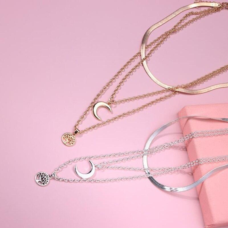 Tree of Life & Half Moon Multilayer Necklace - Selestina-Gold-The Livary