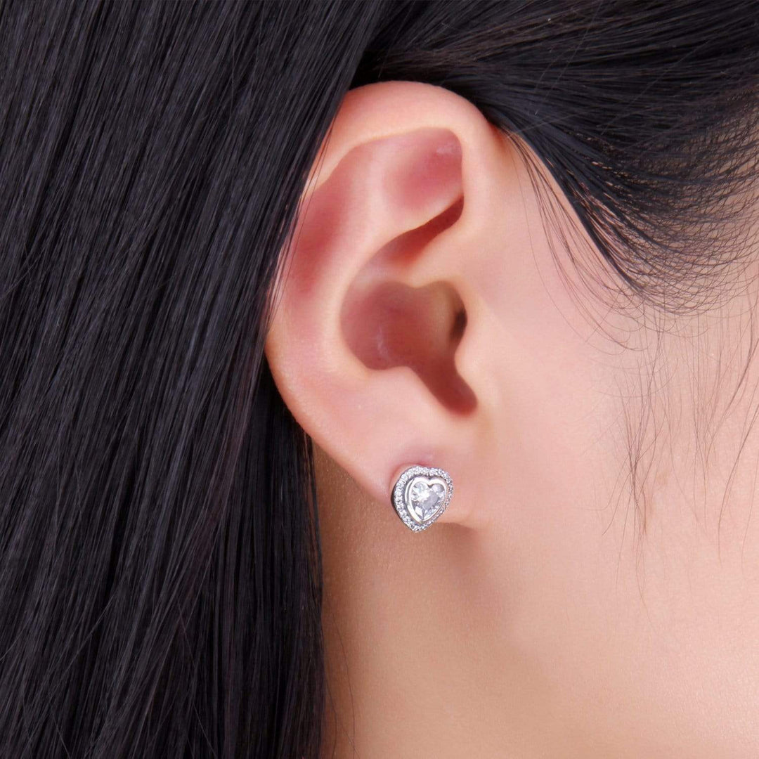 Silver Zirconia Heart-Shaped Earrings - Celestia-The Livary