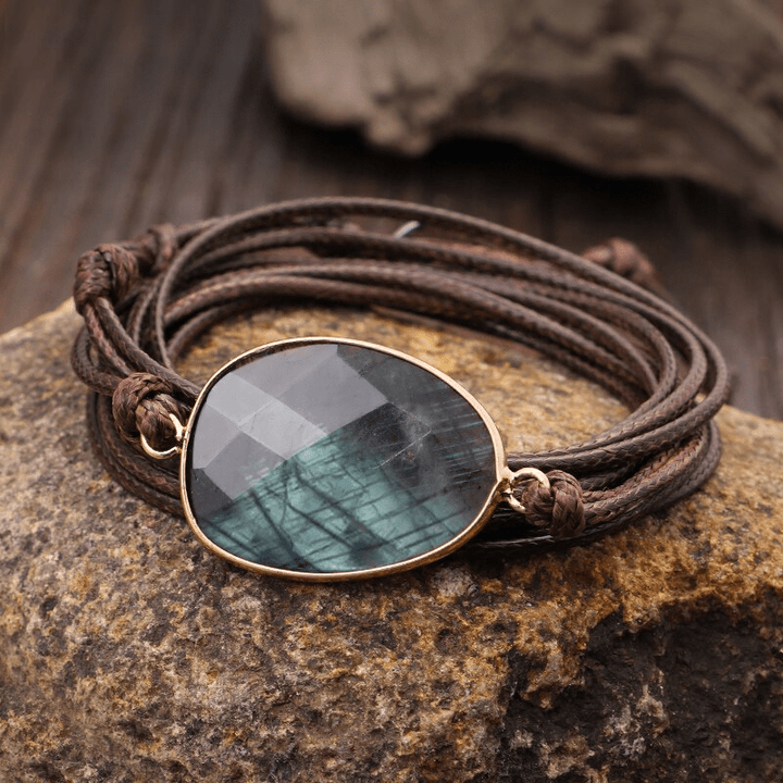 Labradorite Rope-Wrap Bracelet - Lunaria-Dark brown-The Livary