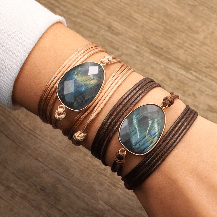 Labradorite Rope-Wrap Bracelet - Lunaria-Light brown-The Livary