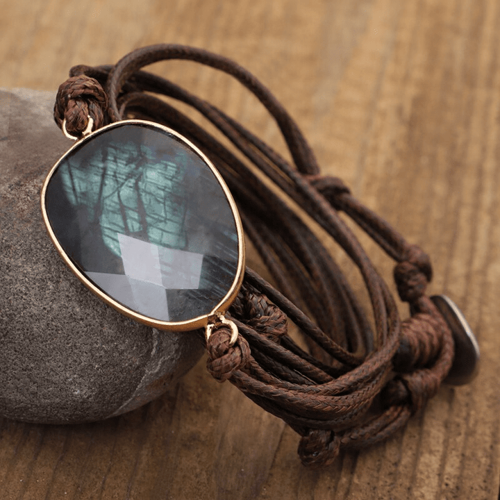 Labradorite Rope-Wrap Bracelet - Lunaria-Light brown-The Livary