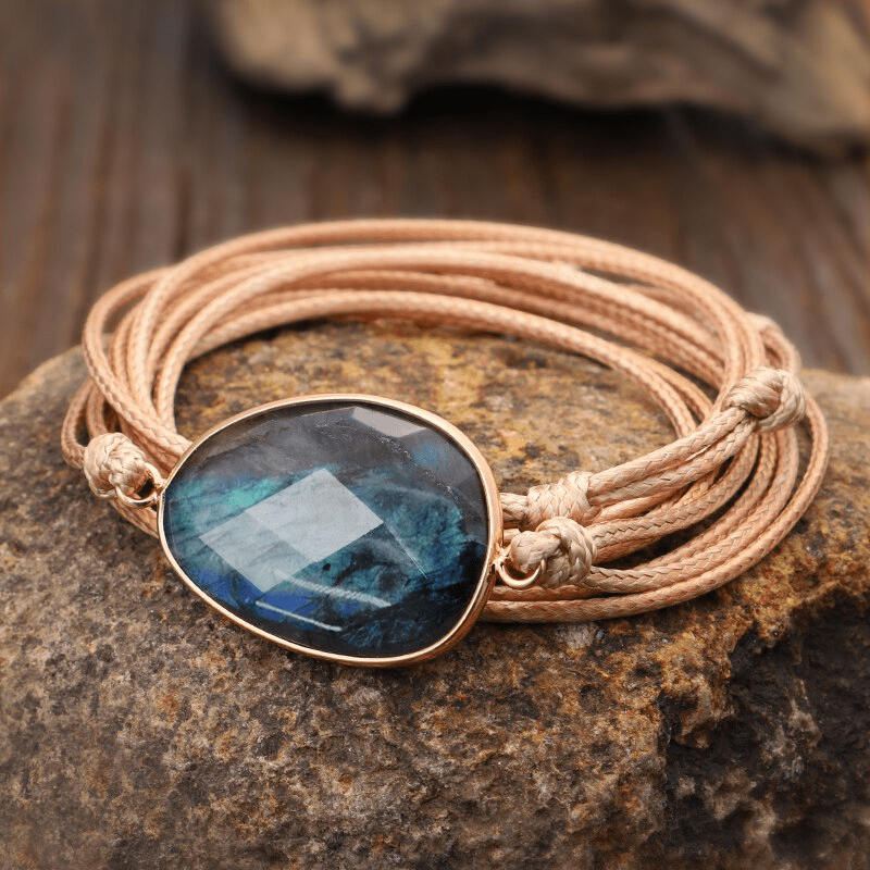Labradorite Rope-Wrap Bracelet - Lunaria-Light brown-The Livary