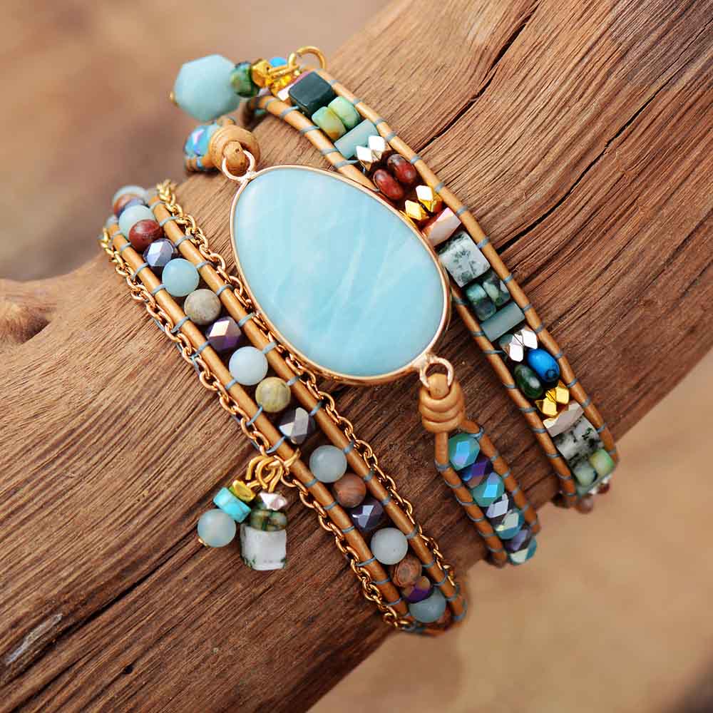 Amazonite Sea Blue Wrap Bracelet - Marina-The Livary