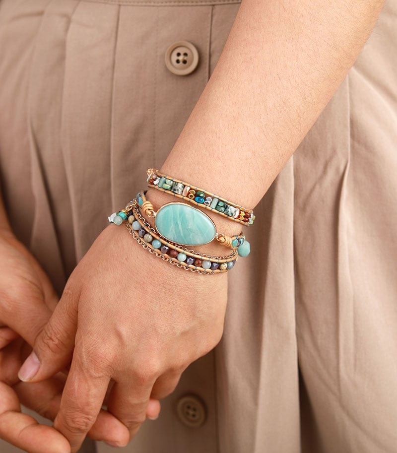 Amazonite Sea Blue Wrap Bracelet - Marina-The Livary
