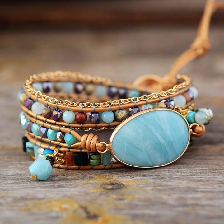Amazonite Sea Blue Wrap Bracelet - Marina-The Livary